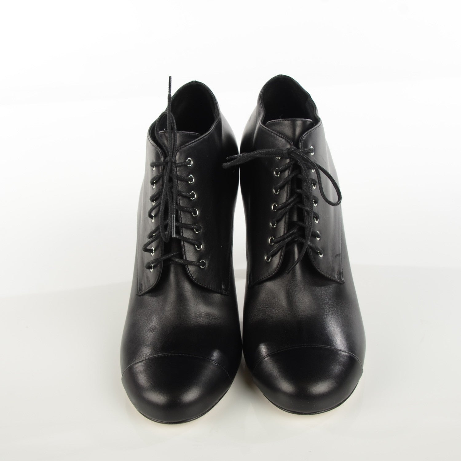 Chanel Lambskin Lucite Pearl Lace Up Ankle Boots 40 Black 2 of 9