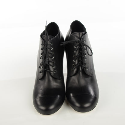 Chanel Lambskin Lucite Pearl Lace Up Ankle Boots 40 Black 2 of 9