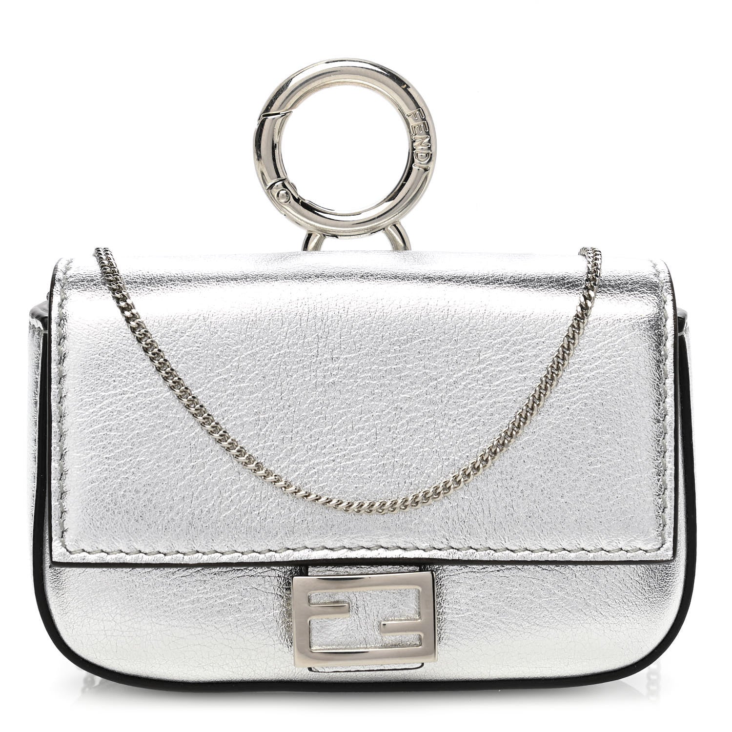 Fendi Vitello Catalan Mirror Nano Baguette Charm Argento 1 of 7