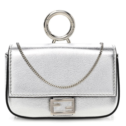 Fendi Vitello Catalan Mirror Nano Baguette Charm Argento 1 of 7