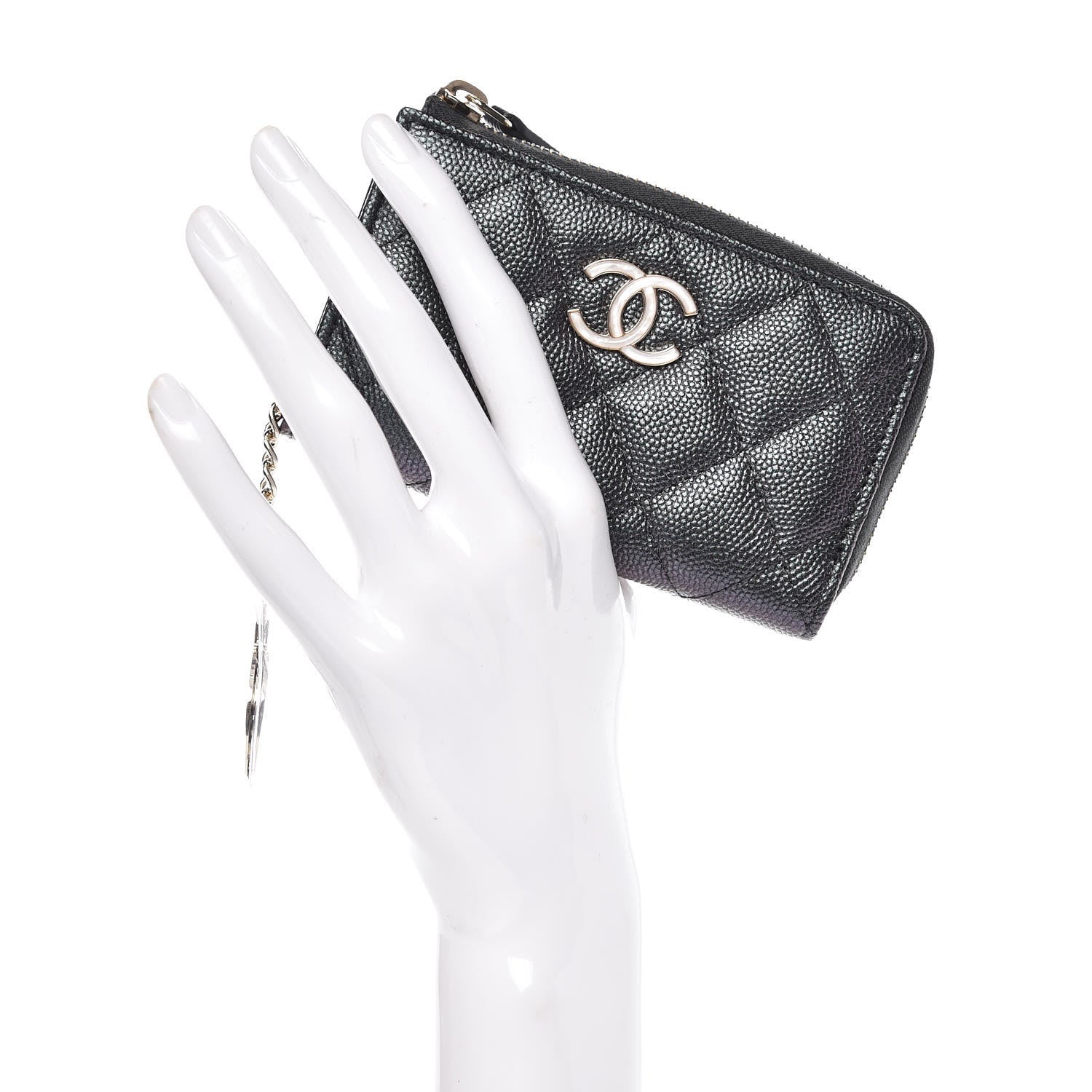 Chanel Iridescent Caviar Quilted Zipped Key Holder Case Black 2 of 9