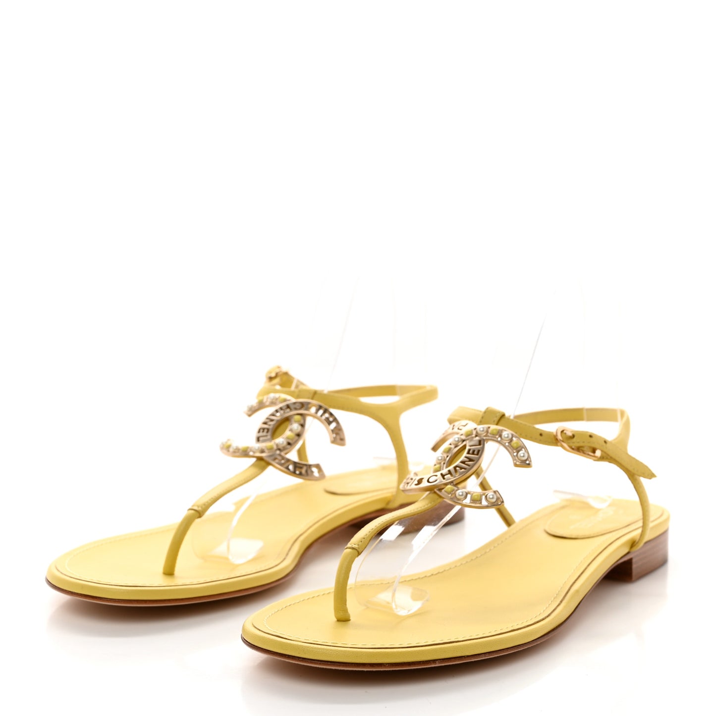 Lambskin CC Logo Thong Sandals 39.5 Yellow