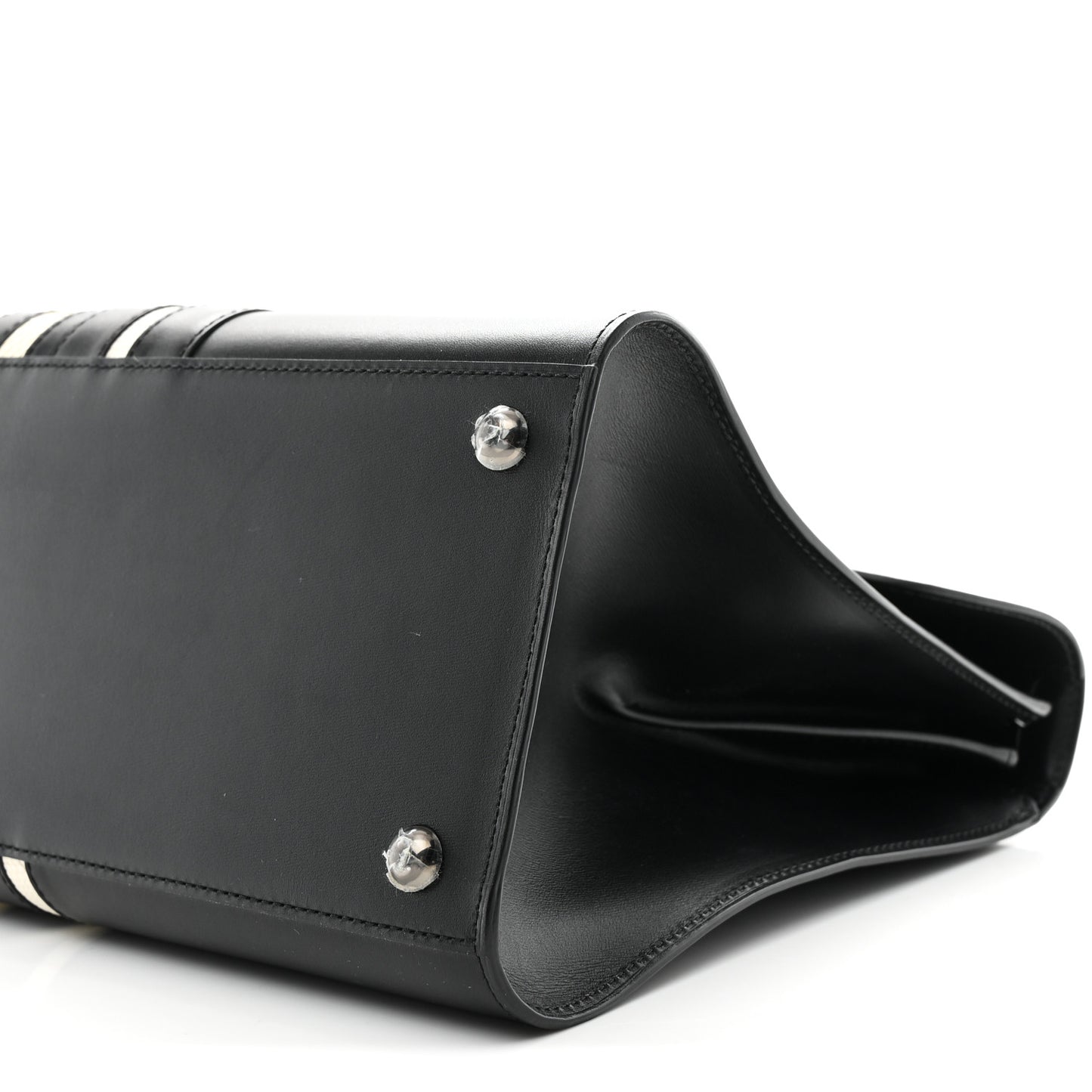 Calfskin Alligator Lizard Ayers Sporty Stripes MM Brillant Satchel Black Ivory