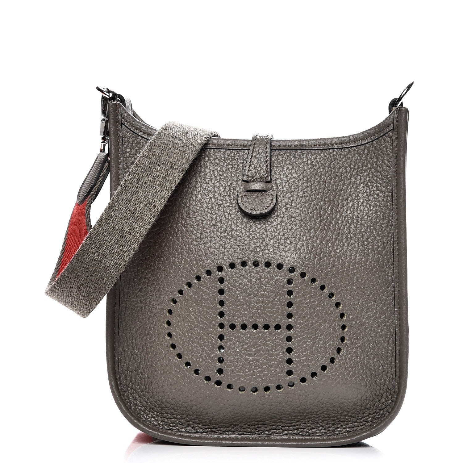 Hermes Taurillon Clemence Amazone Evelyne TPM Etain Rouge Casaque 1 of 8