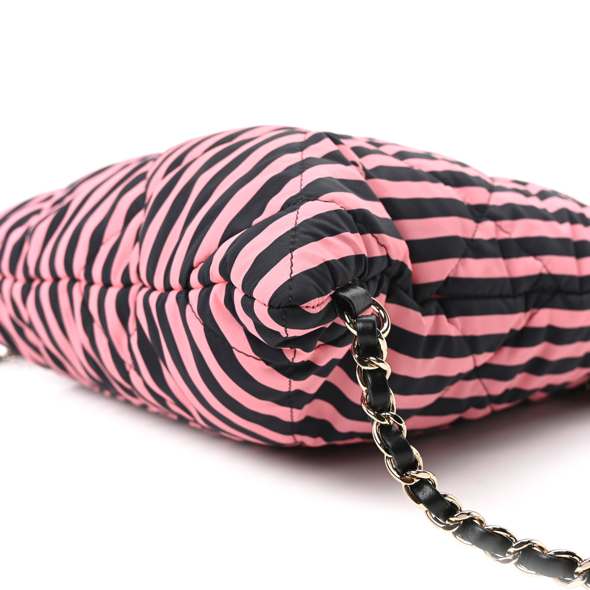 Nylon Striped Quilted Coco Beach Backpack Black Coral