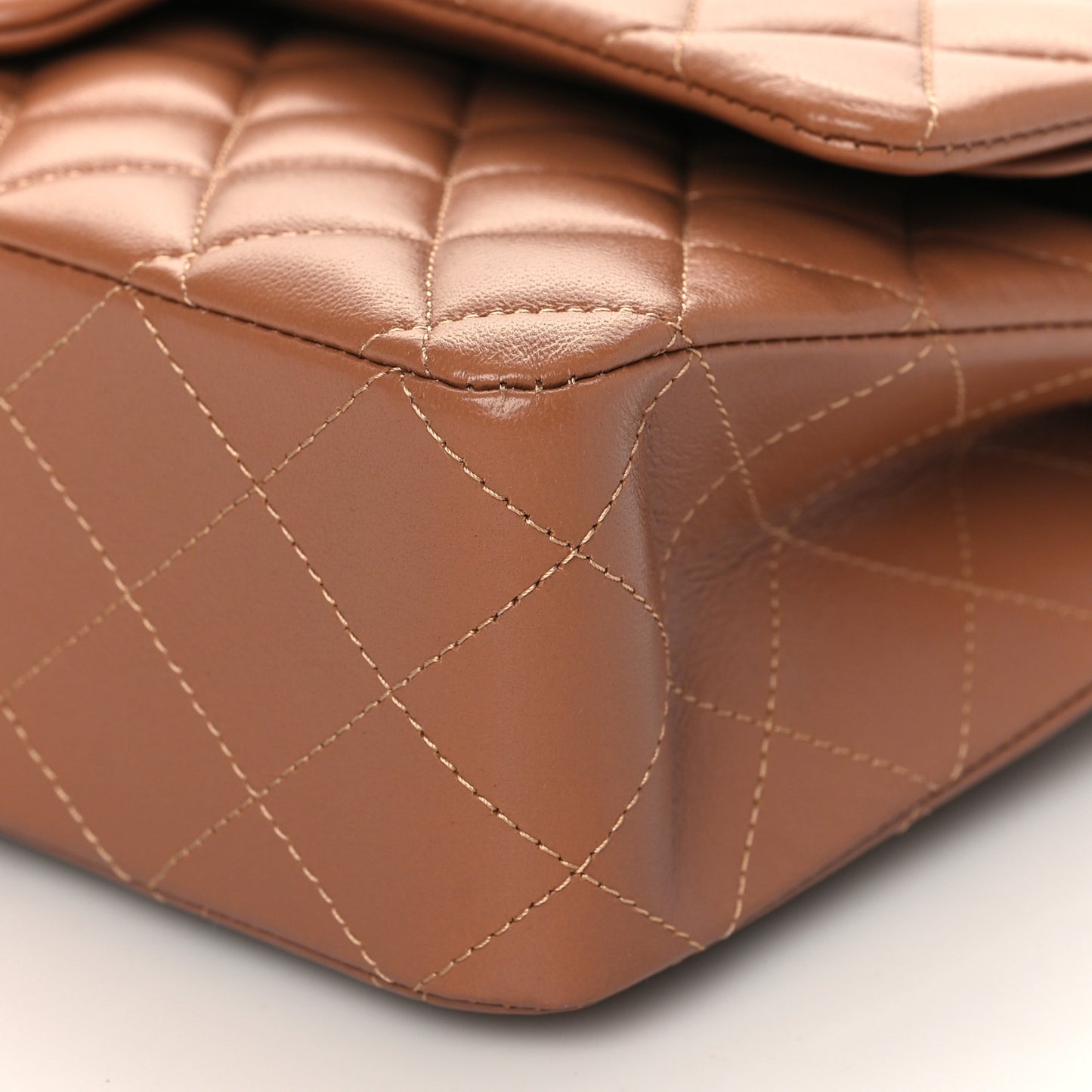 Lambskin Quilted Medium Double Flap Brown