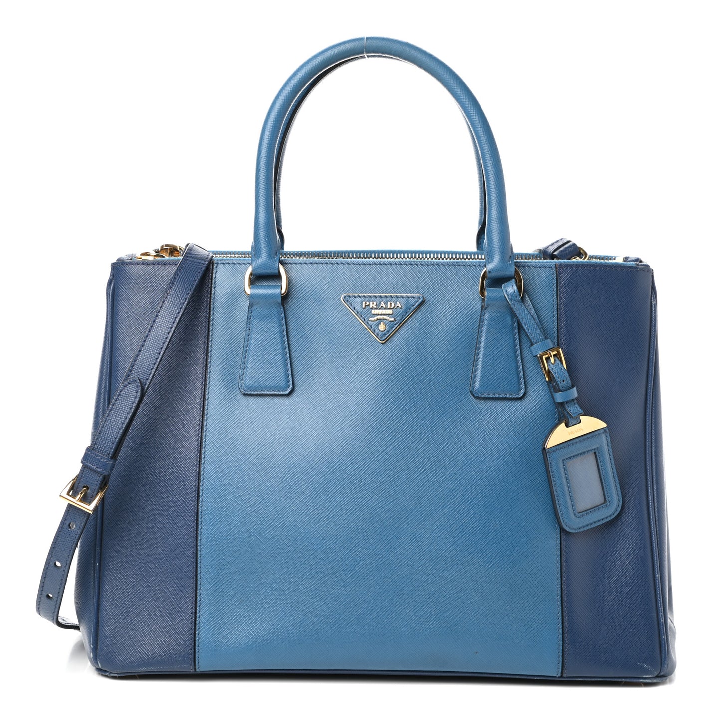 Saffiano Lux Colorblock Medium Galleria Double Zip Tote Bluette Cobalto