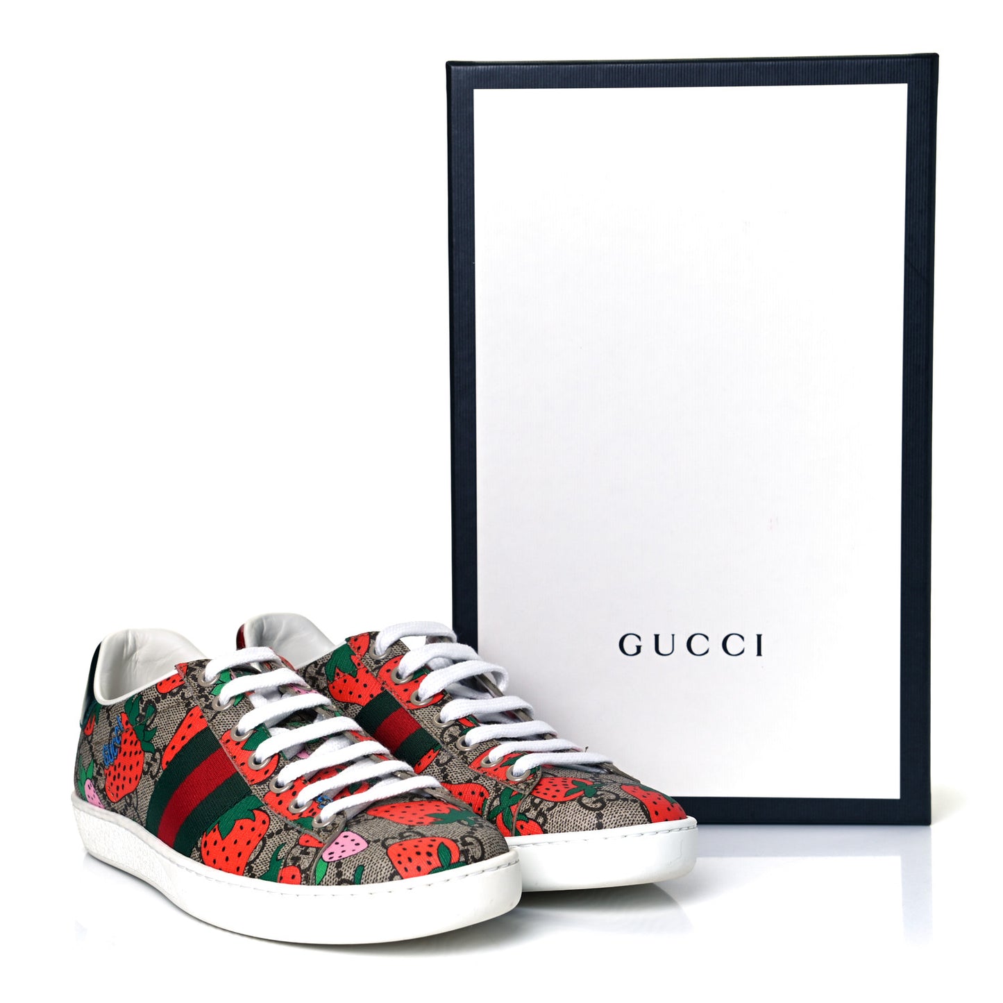 GG Supreme Monogram Strawberry Web Womens Ace Sneakers 36.5 Beige Multicolor Red Green