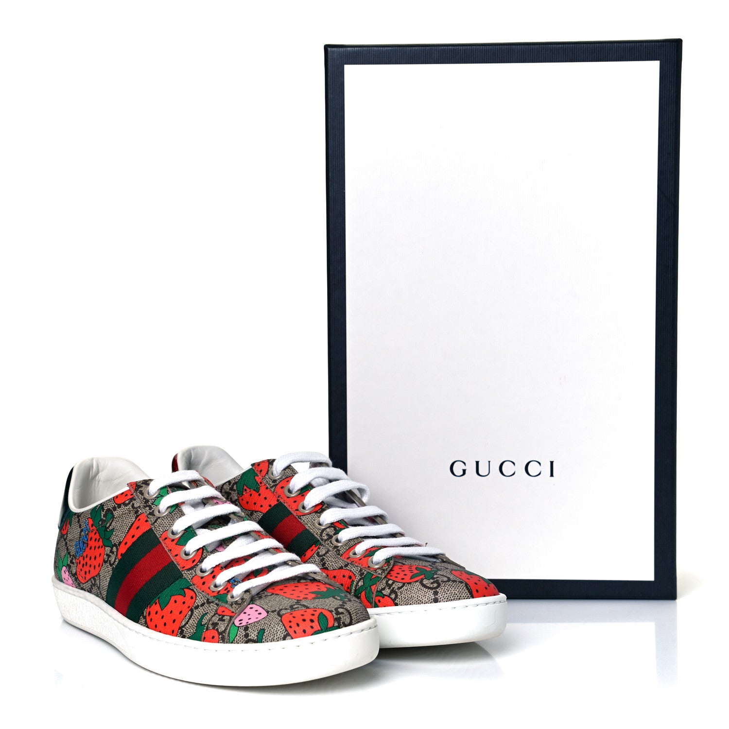 Gucci GG Supreme Monogram Strawberry Web Womens Ace Sneakers 36.5 Beige Multicolor Red Green 8 of 8