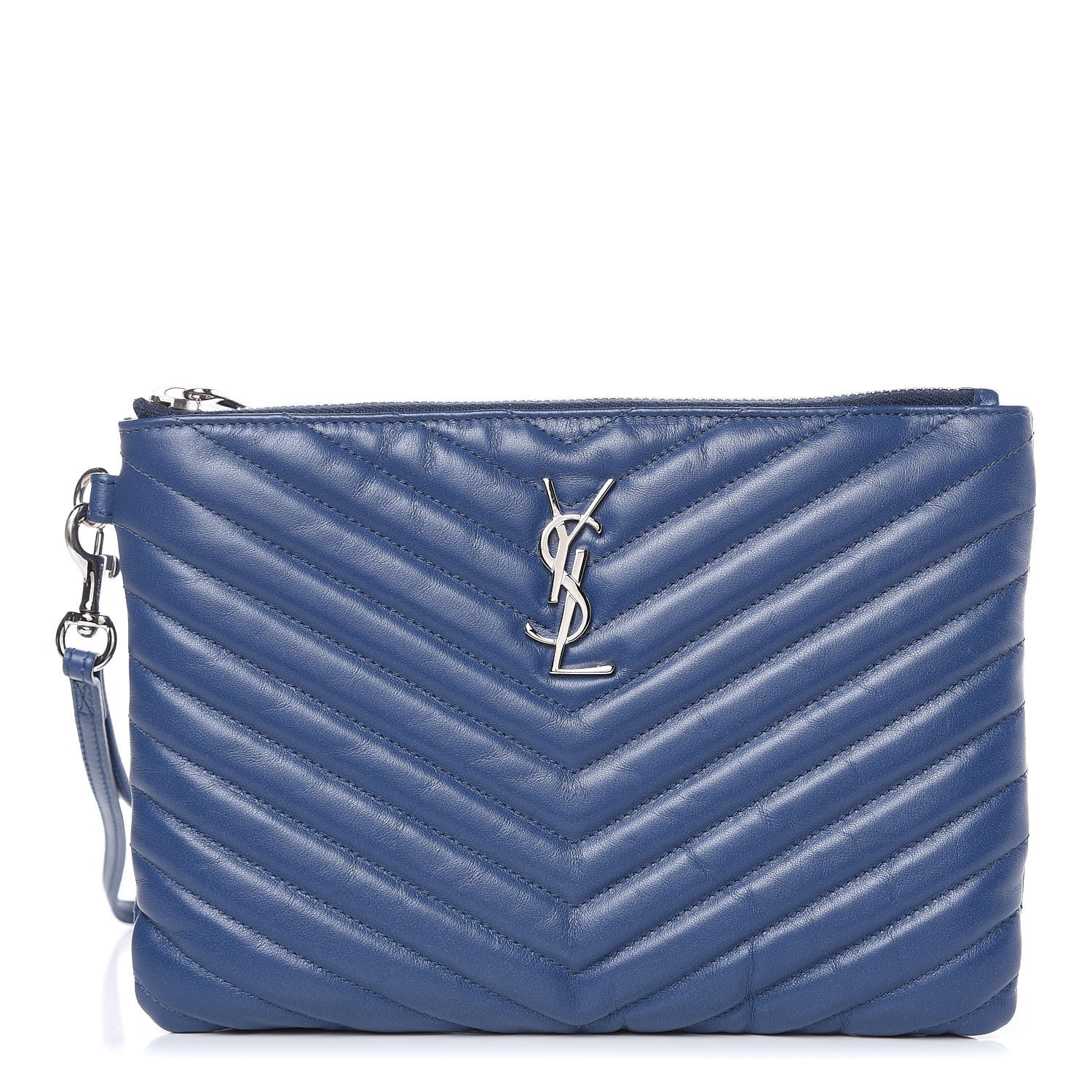 Saint Laurent Calfskin Matelasse Chevron Monogram A5 Wristlet Medium Blue 1 of 9