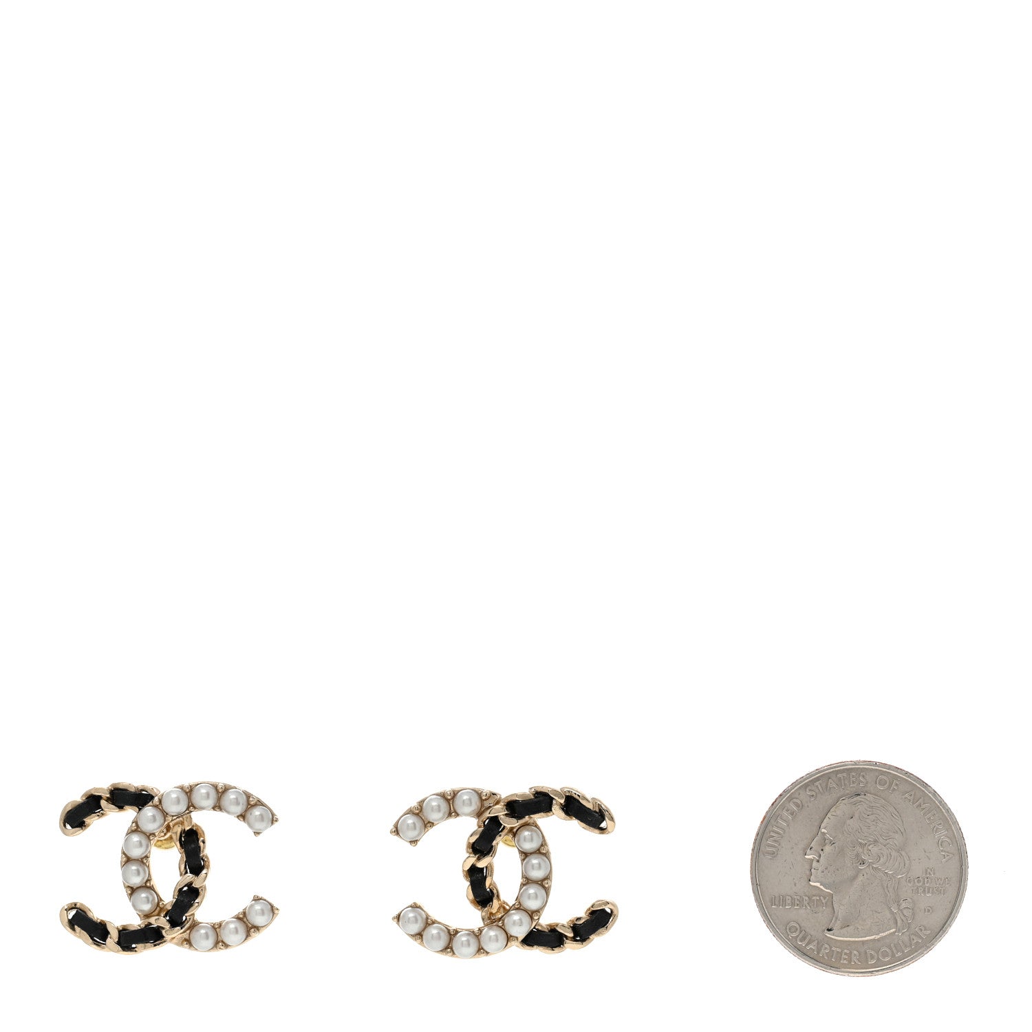 Chanel Pearl Lambskin Chain CC Stud Earrings Gold Black 2 of 6