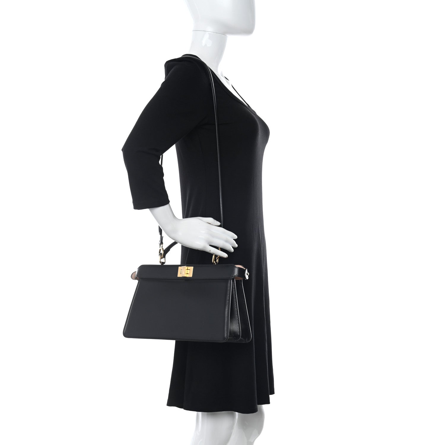 Fendi Vitello King Luxor Shiny Nappa Medium Peekaboo I SEE U East West Satchel Black Light Rose 2 of 10