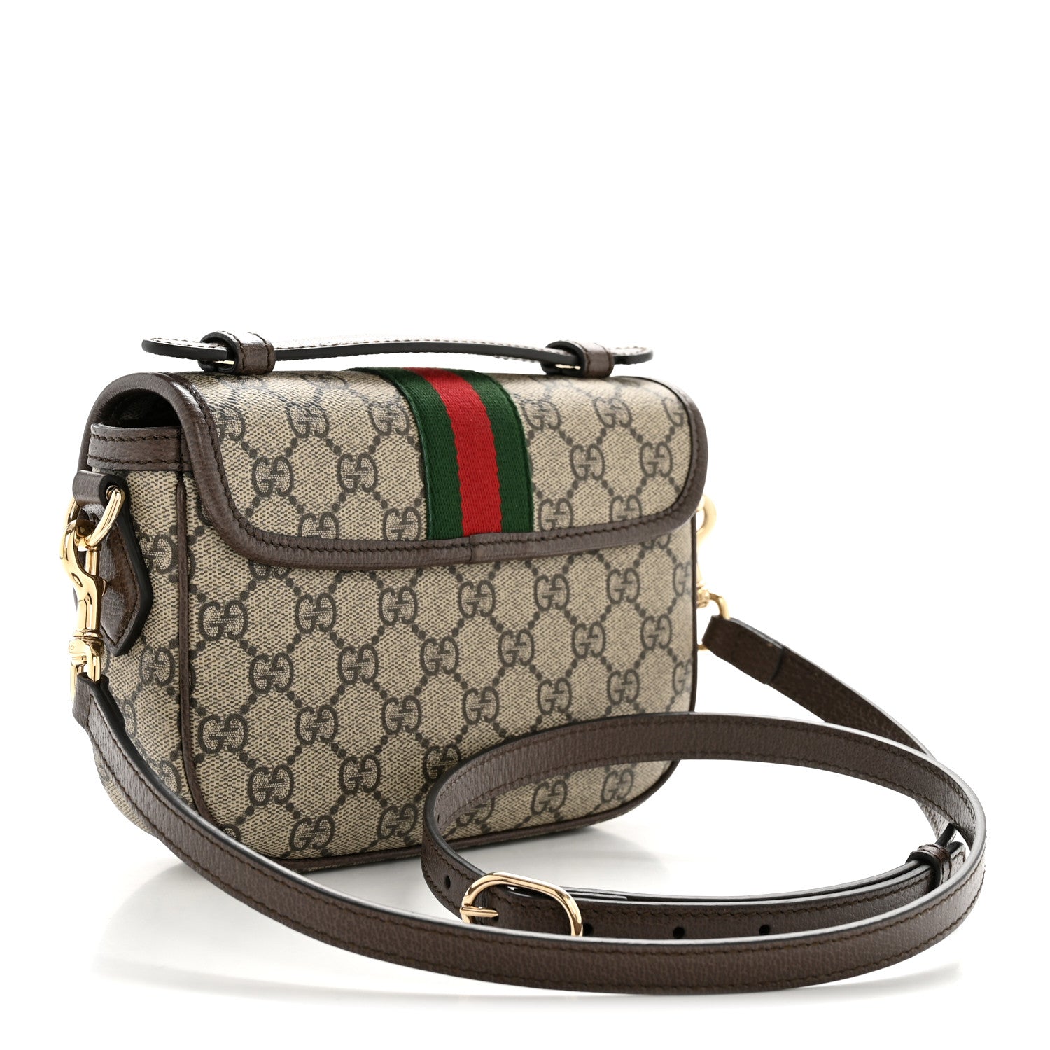Gucci GG Supreme Monogram Textured Dollar Calfskin Small Ophidia Top Handle Shoulder Bag Beige Brown 3 of 12