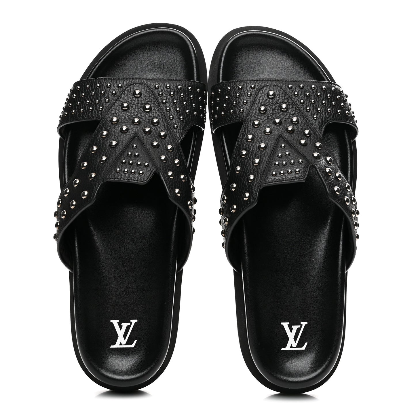 Calfskin Mens LV Studded Oasis Mules 9 Black