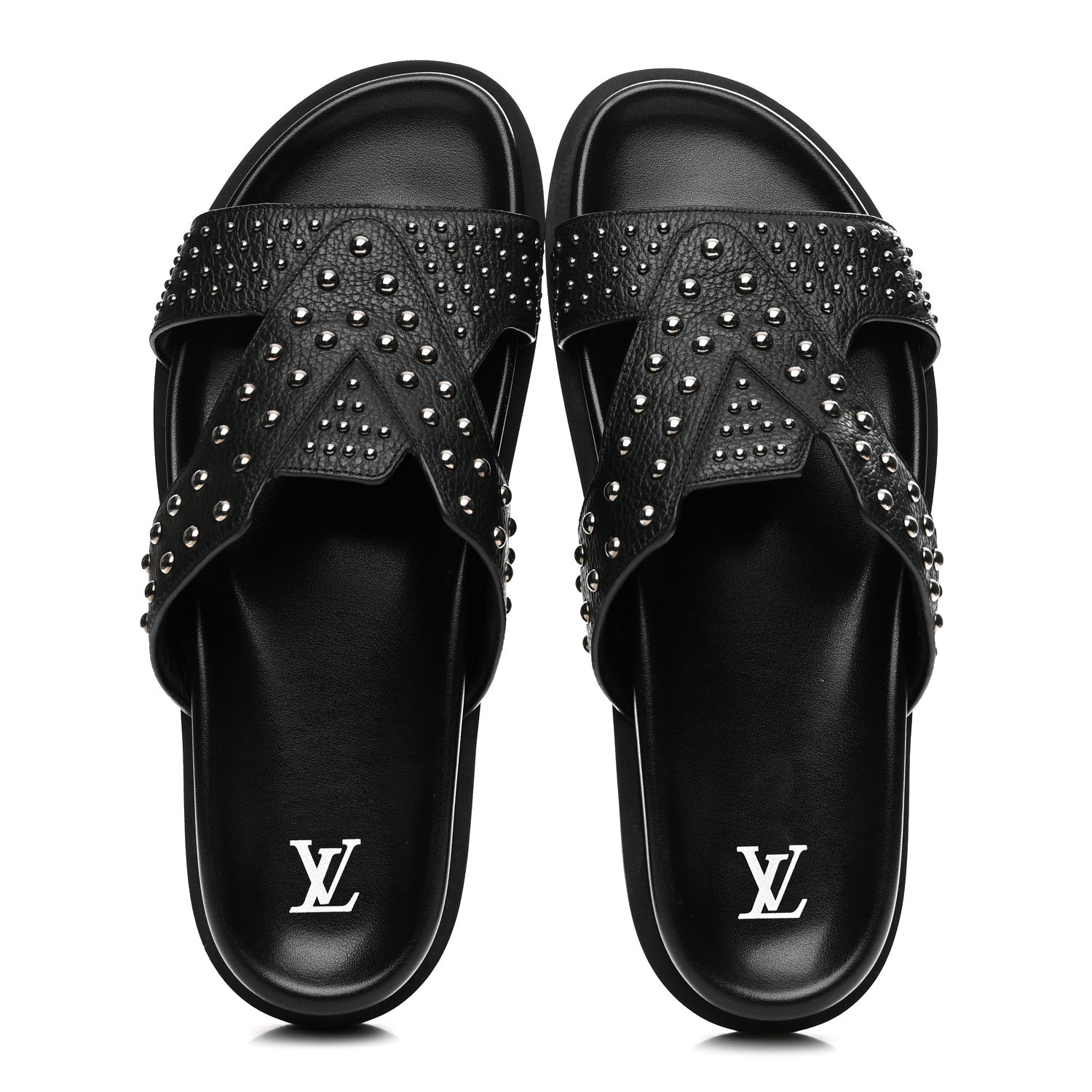 Louis Vuitton Calfskin Mens LV Studded Oasis Mules 9 Black 2 of 9