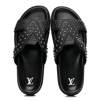Louis Vuitton Calfskin Mens LV Studded Oasis Mules 9 Black 2 of 9