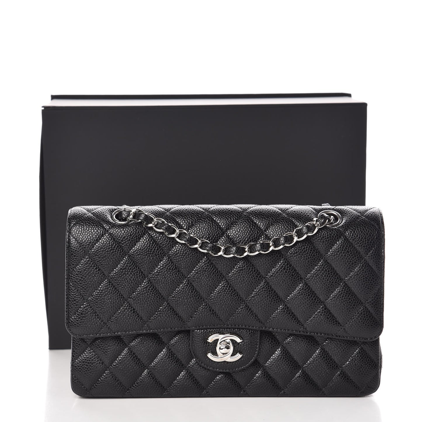 Caviar Quilted Medium Double Flap Black