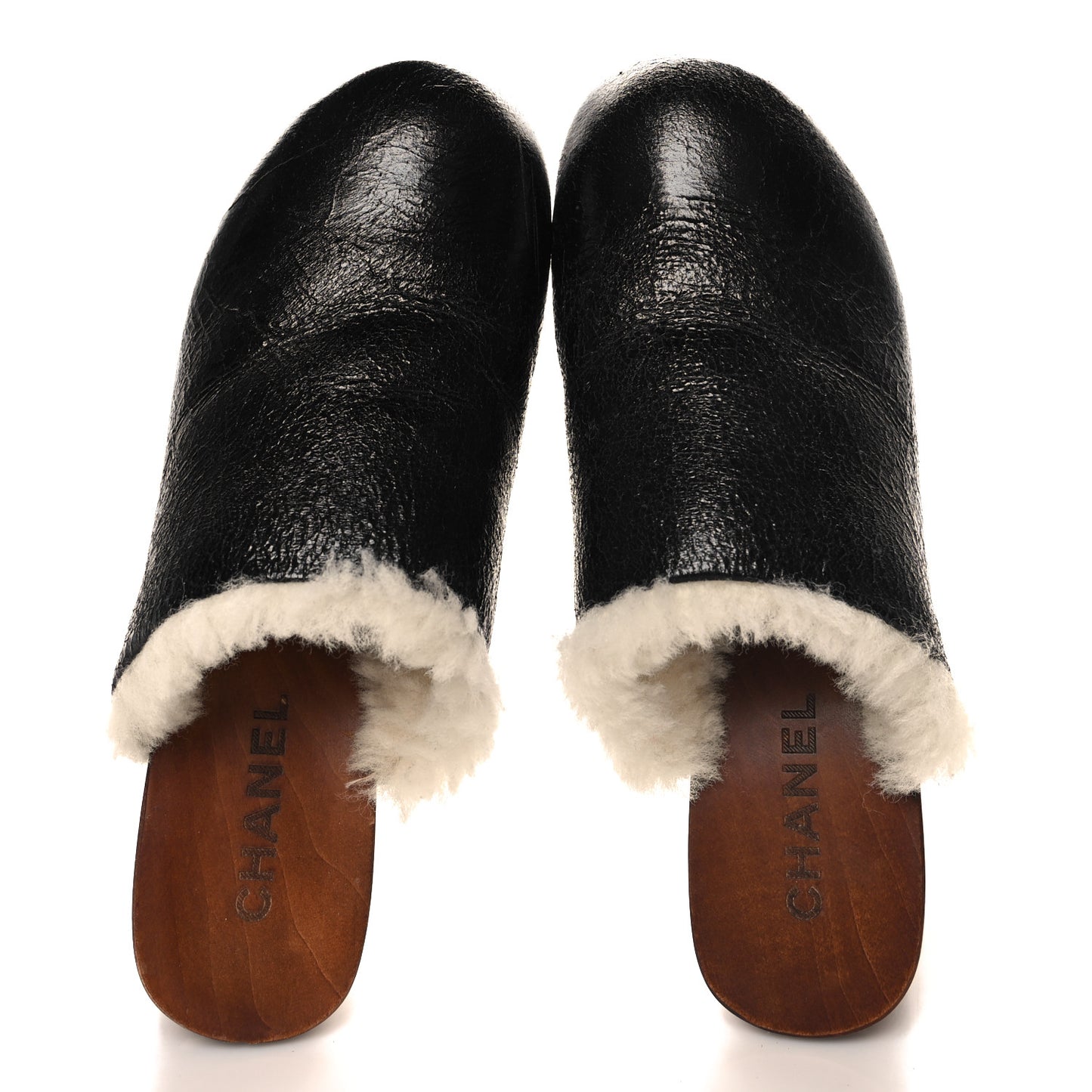 Crackled Sheepskin CC Mules 40 Black