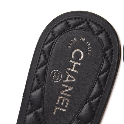 Chanel Lambskin Pearl Cord CC Mules 38 Black Beige 6 of 8