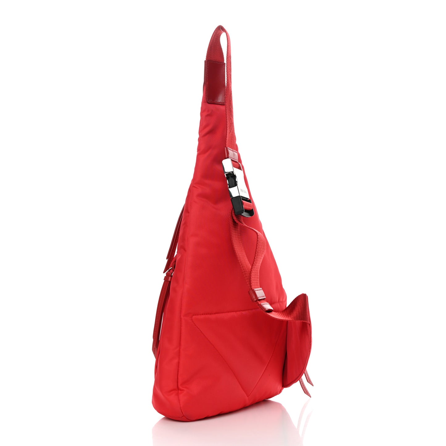 Re-Nylon Vitello Metal Triangle Logo Sling Backpack Rosso