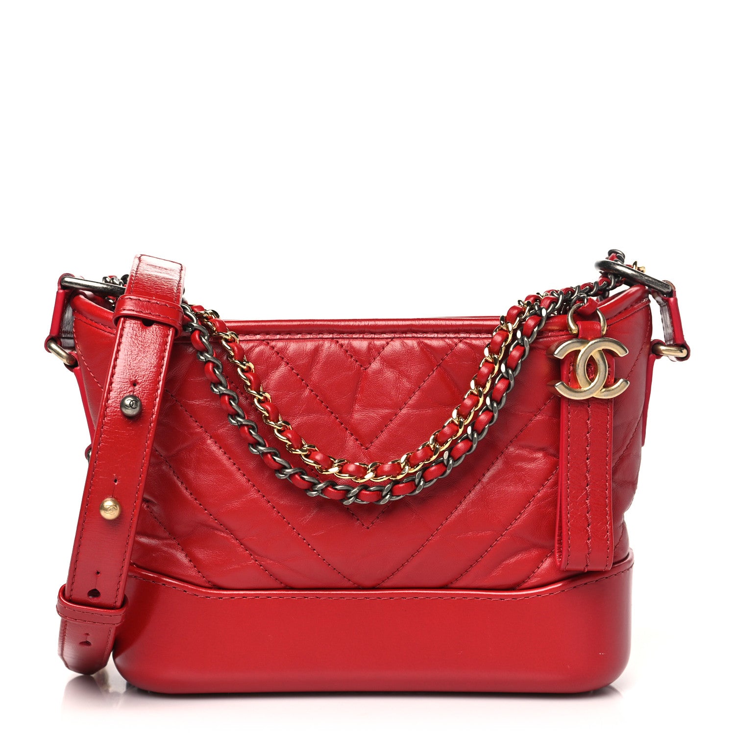 Chanel Aged Calfskin Quilted Small Gabrielle Logo Hobo Red 1 of 9
