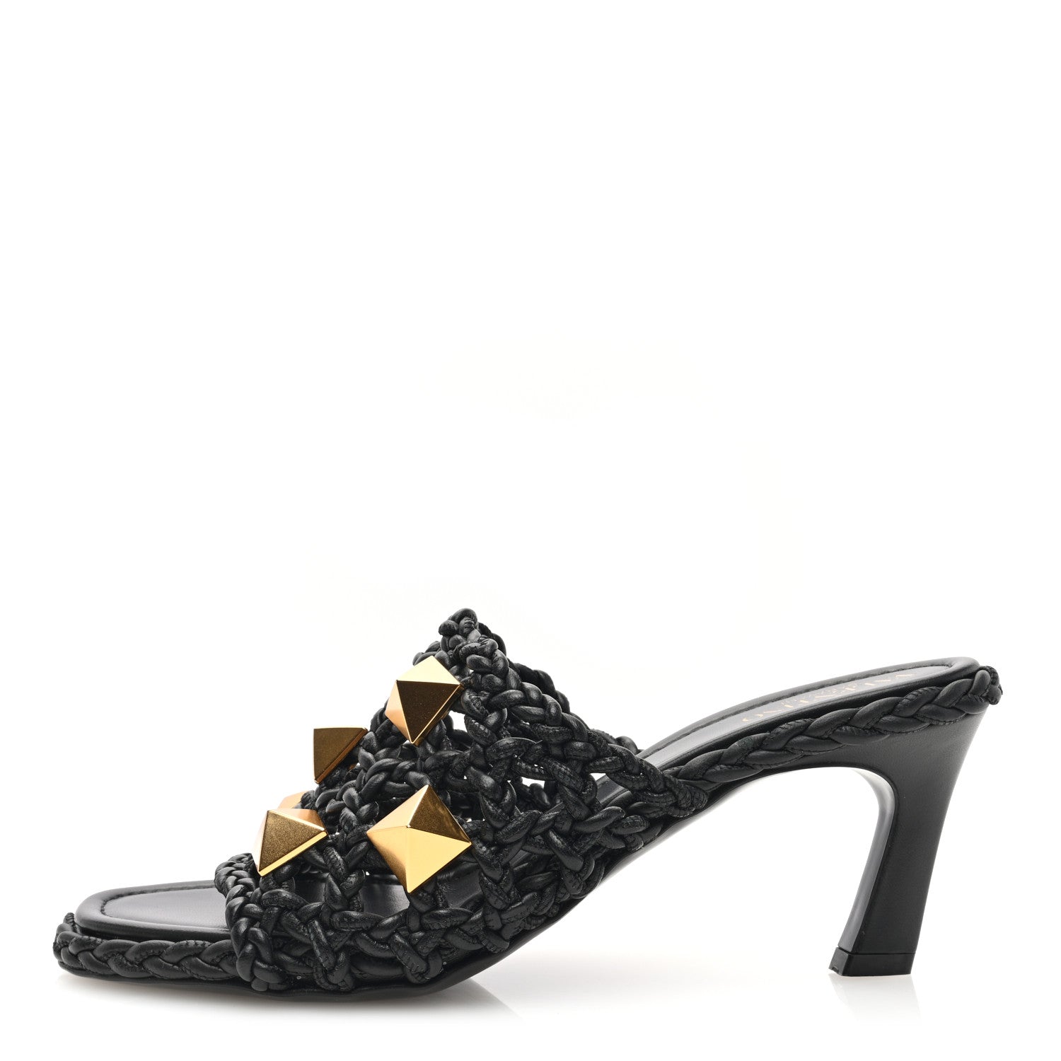 Valentino Garavani Nappa Woven Roman Stud 65mm Mule Sandals 37 Black 1 of 7