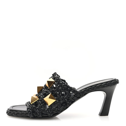 Valentino Garavani Nappa Woven Roman Stud 65mm Mule Sandals 37 Black 1 of 7