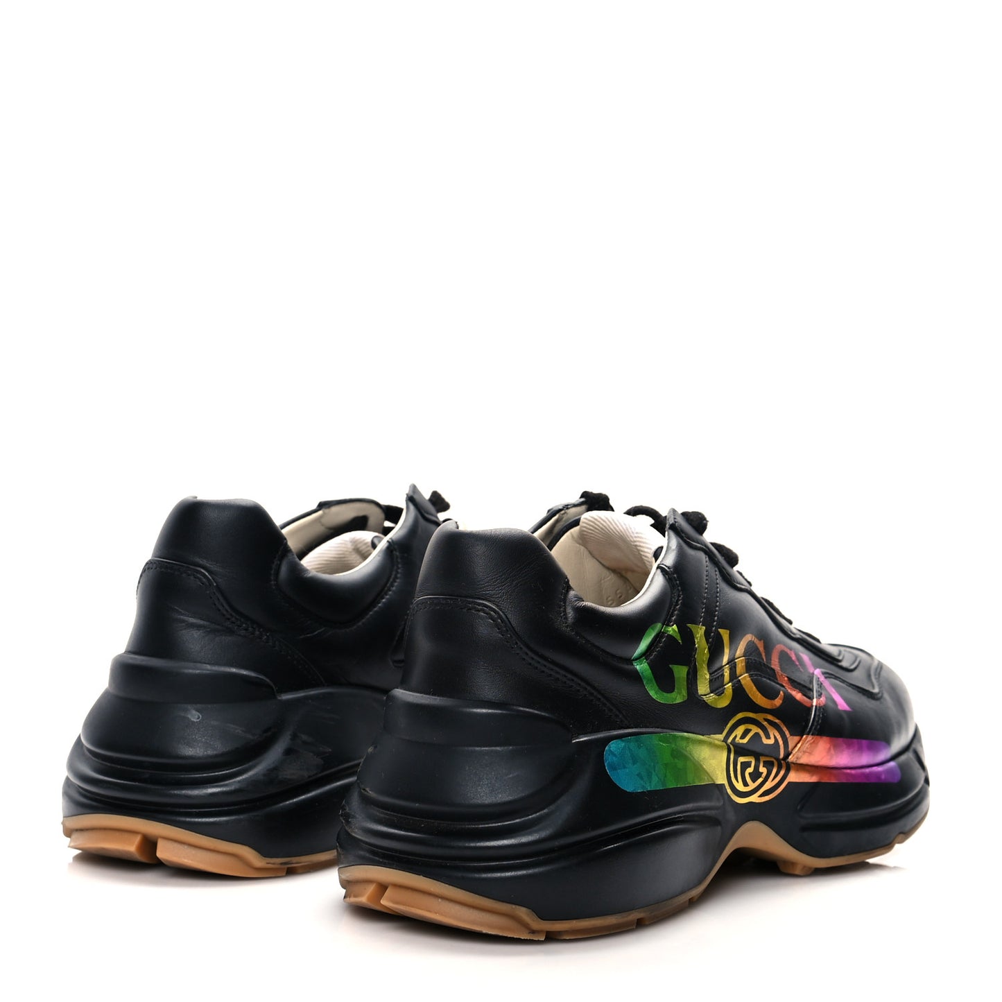 Calfskin Iridescent Logo Womens Rhyton Sneakers 39 Black