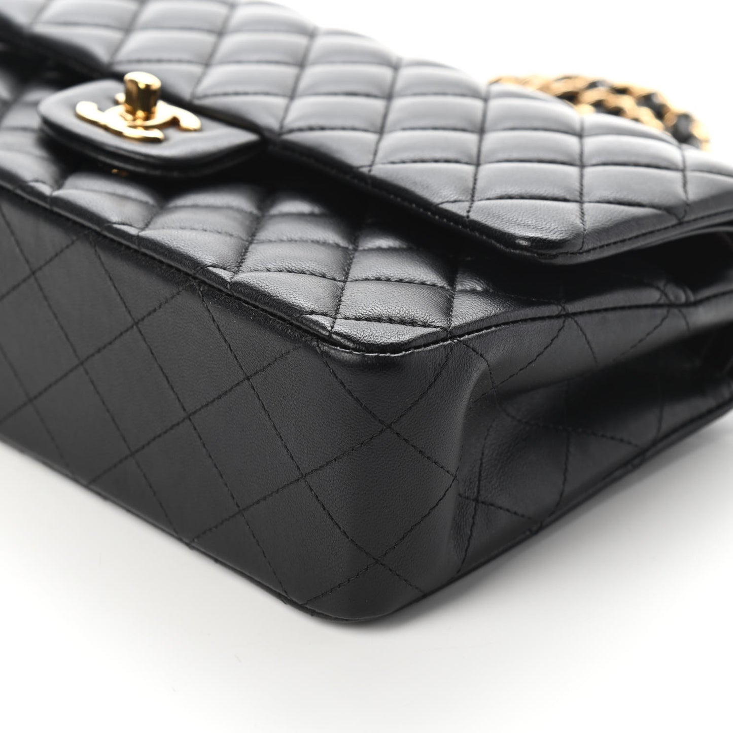 Lambskin Quilted Medium Double Flap Black