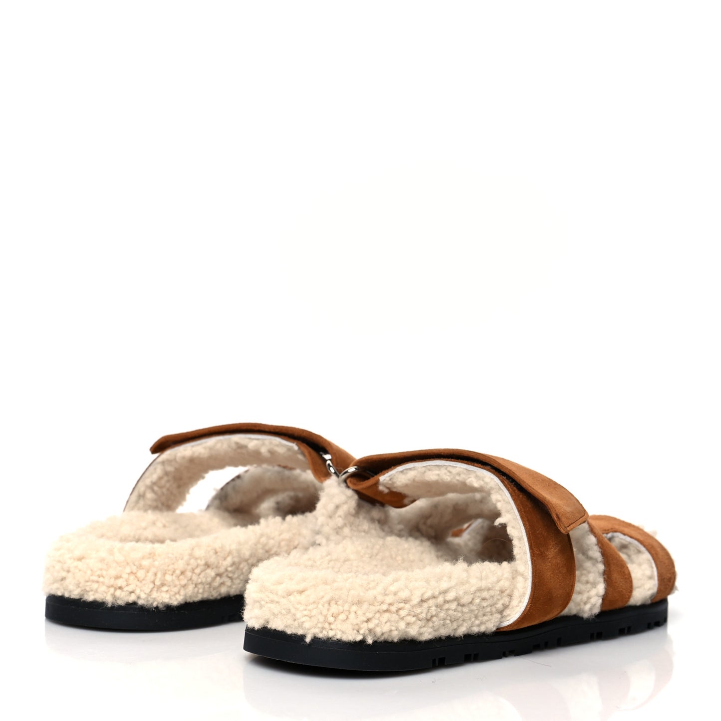 Suede Goatskin Woolskin Womens Chypre Sandals 36 Brun Fume Ecru