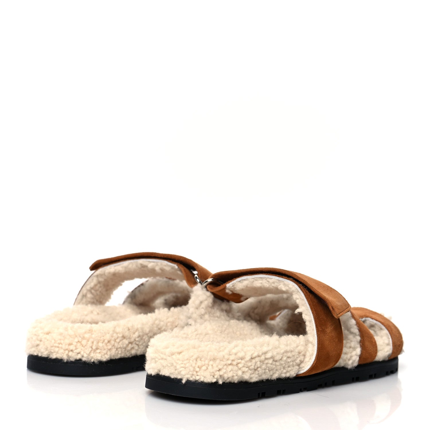 Hermes Suede Goatskin Woolskin Womens Chypre Sandals 36 Brun Fume Ecru 4 of 8