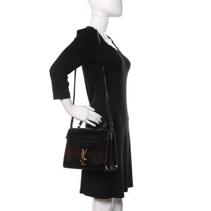 Saint Laurent Patent Crocodile Embossed Medium Classic Monogram Cassandra Top Handle Black 2 of 8