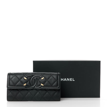 Chanel Caviar Quilted Filigree Large Gusset Flap Wallet Black 13 of 13