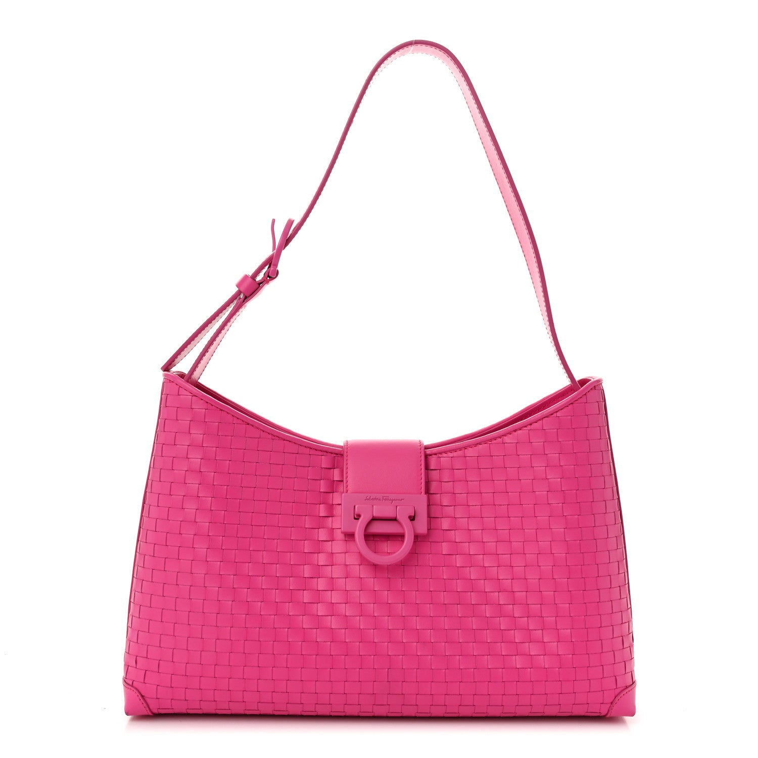 Salvatore Ferragamo Calfskin Intreccio Trifolio Shoulder Bag Hot Pink 1 of 11
