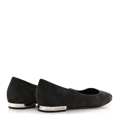Chanel Suede Satin Cap Toe Ballerina Flats 40 Grey 5 of 10