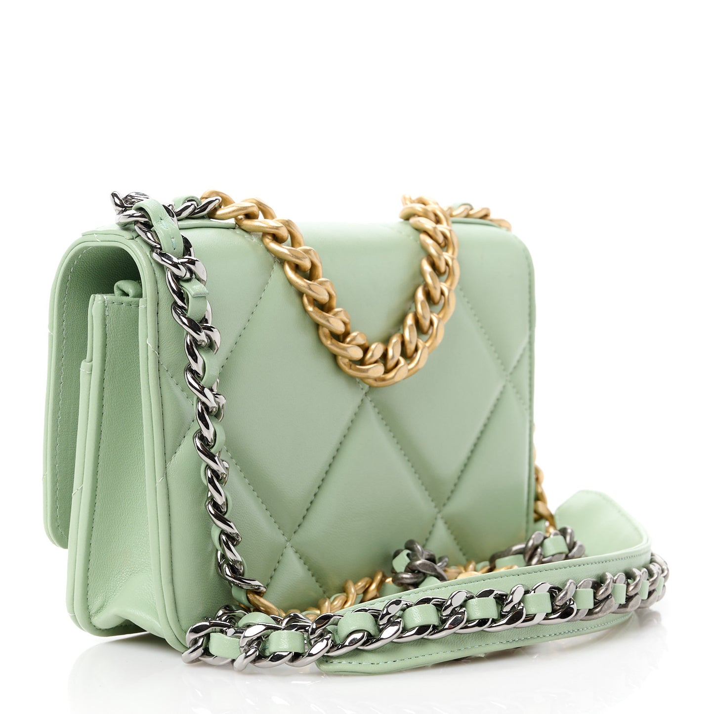 Lambskin Quilted Chanel 19 Wallet On Chain WOC Light Green