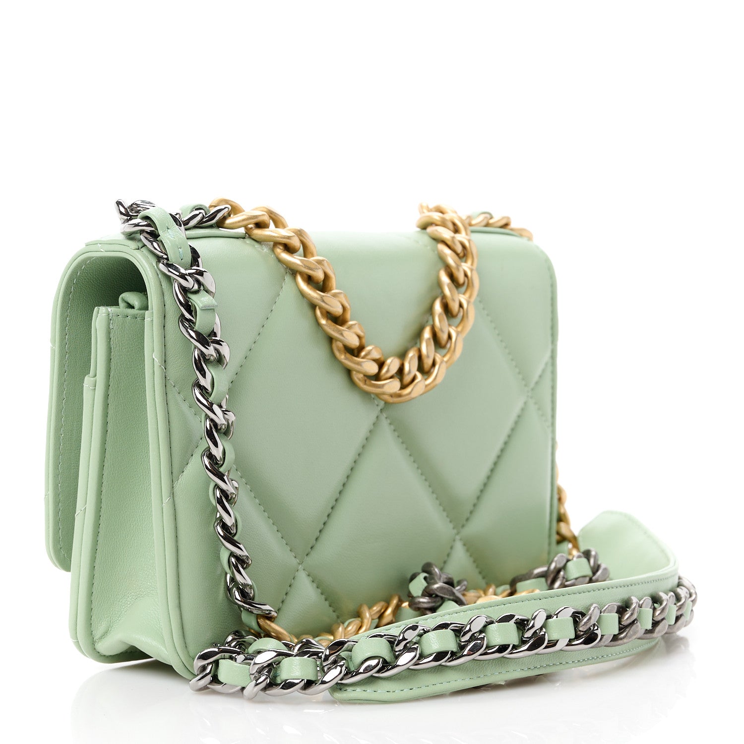 Chanel Lambskin Quilted Chanel 19 Wallet On Chain WOC Light Green 3 of 12