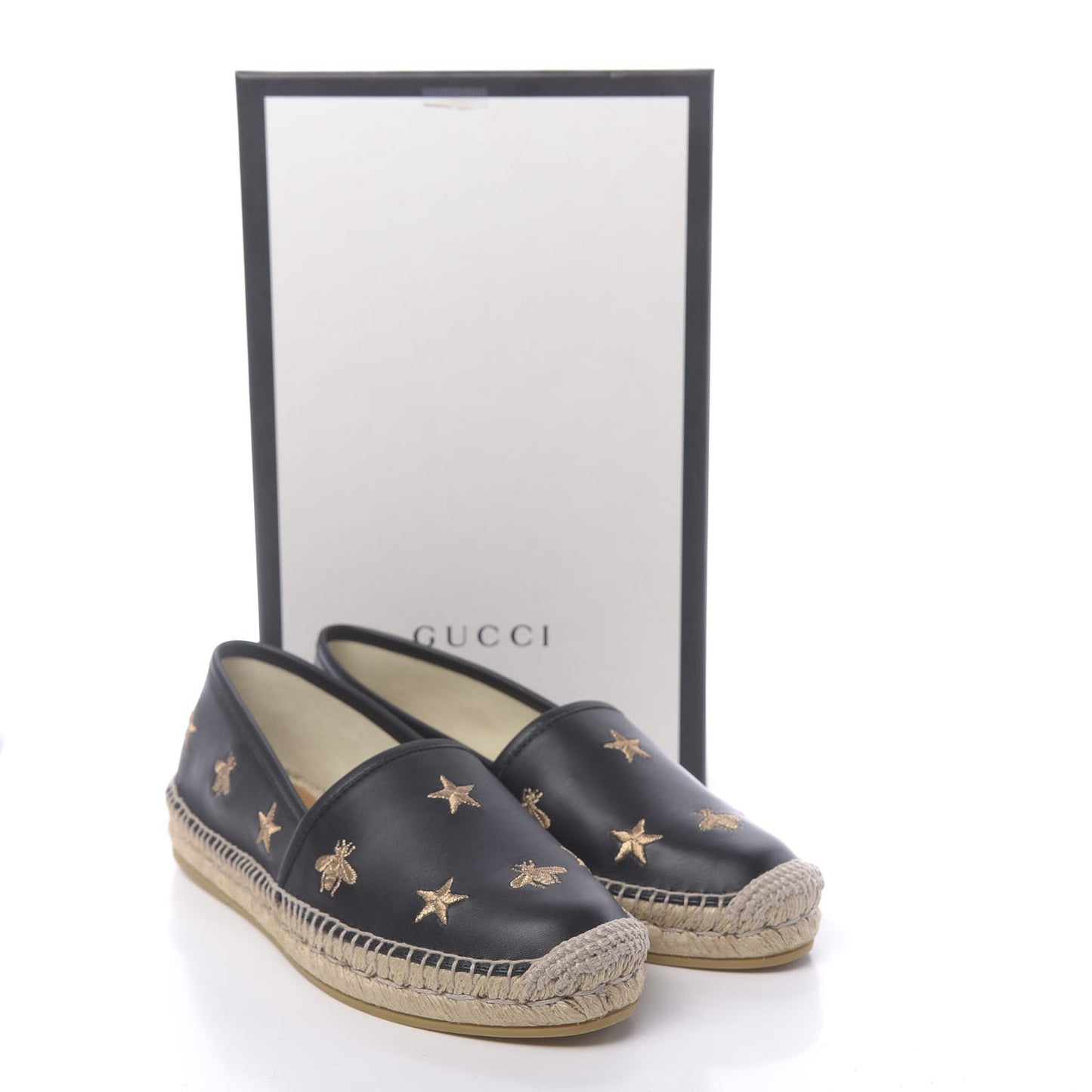Calfskin Bee Star Embroidered Espadrilles 39.5 Black