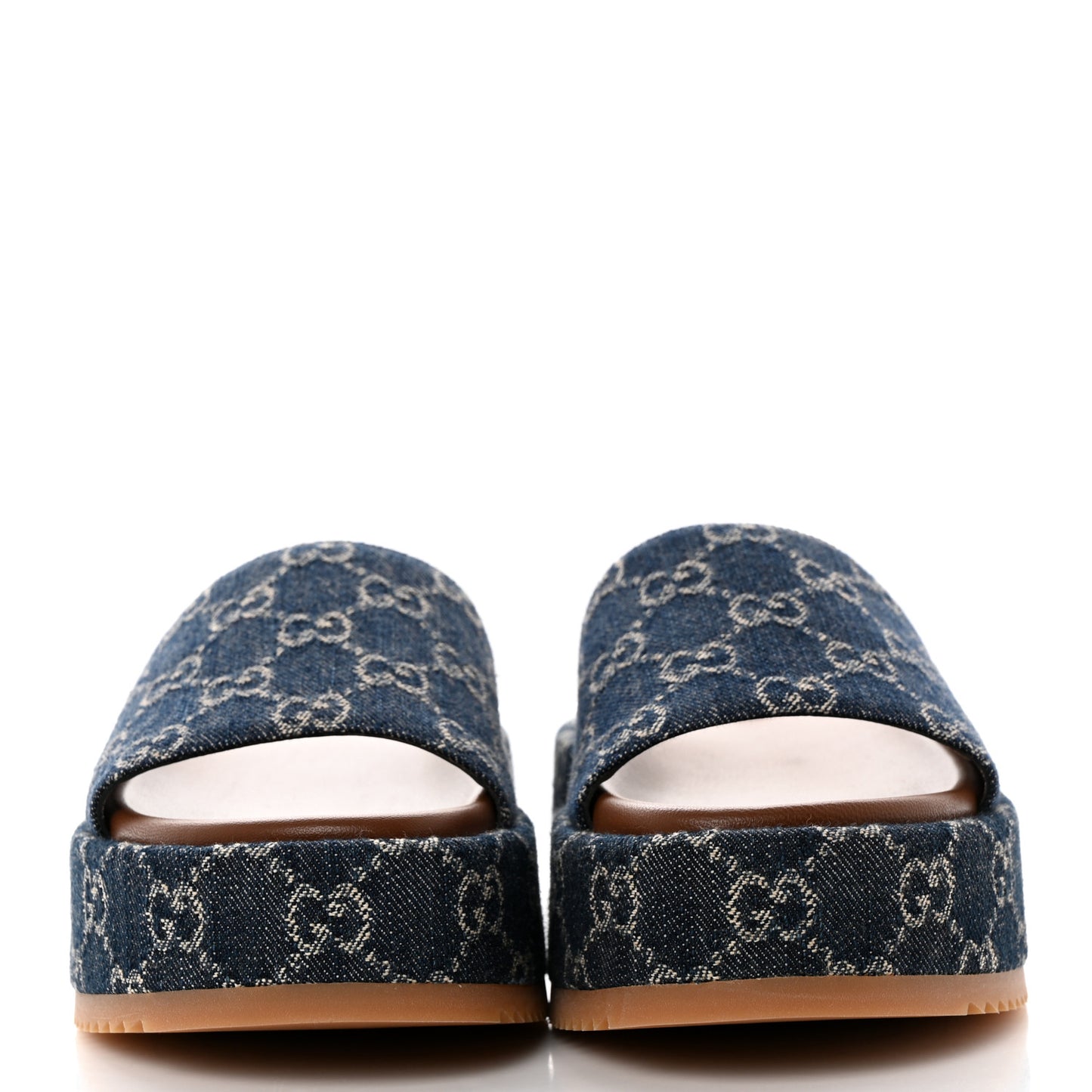 New Denim GG Monogram Angelina Platform 55mm Slide Sandals 37 Blue Tea