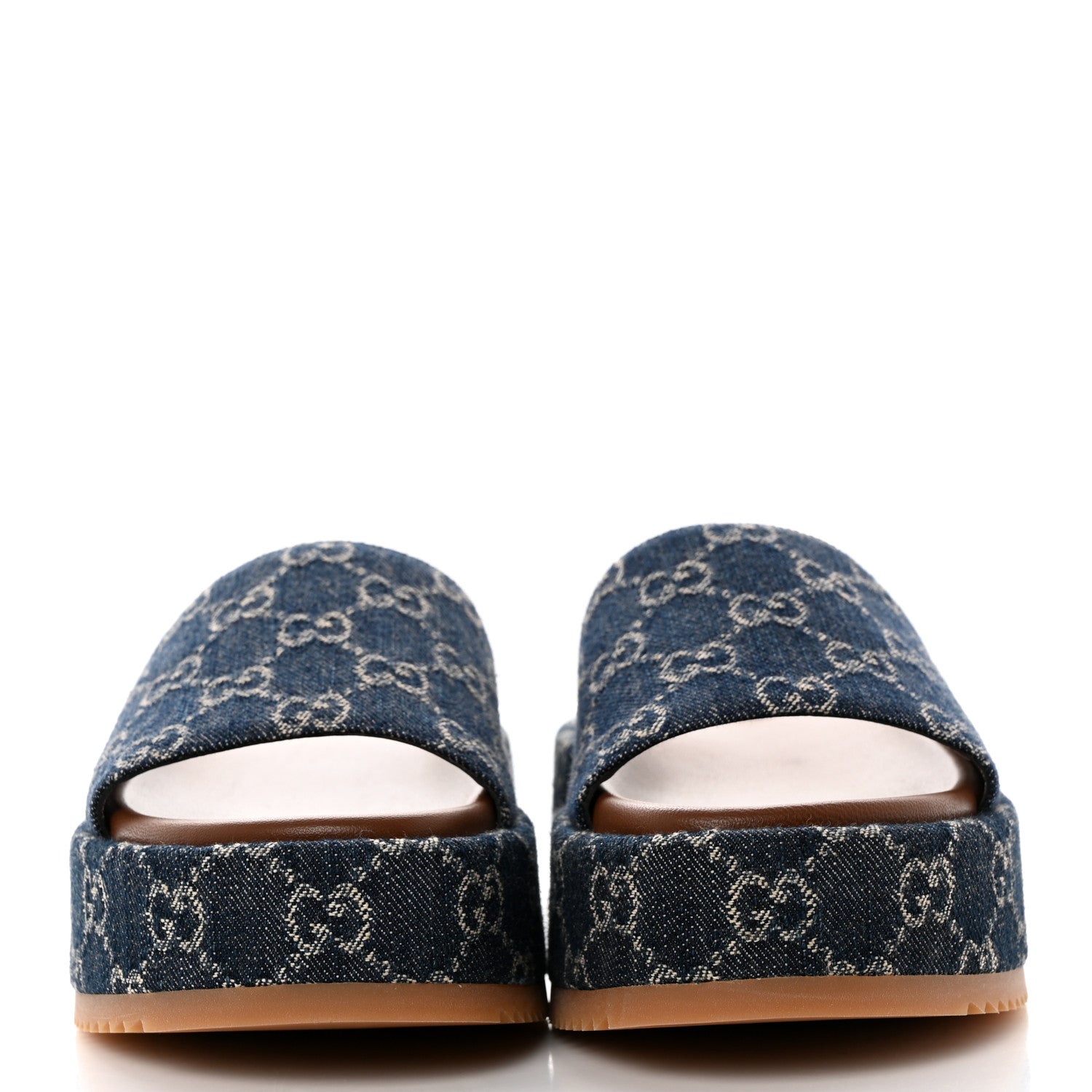 Gucci New Denim GG Monogram Angelina Platform 55mm Slide Sandals 37 Blue Tea 2 of 8