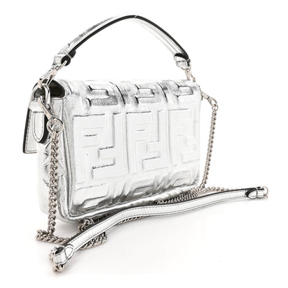 Fendi Vitello Catalan Mirror FF 1974 Embossed Mini Baguette Argento 3 of 10