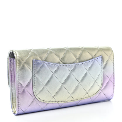 Chanel Gradient Metallic Calfskin Quilted Large Gusset Flap Wallet Silver Blue Yellow Purple 3 of 9