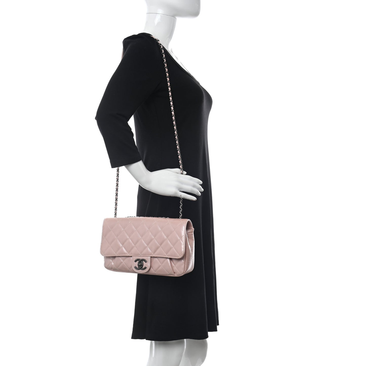 Glazed Calfskin Quilted Coco Pleats Flap Pink