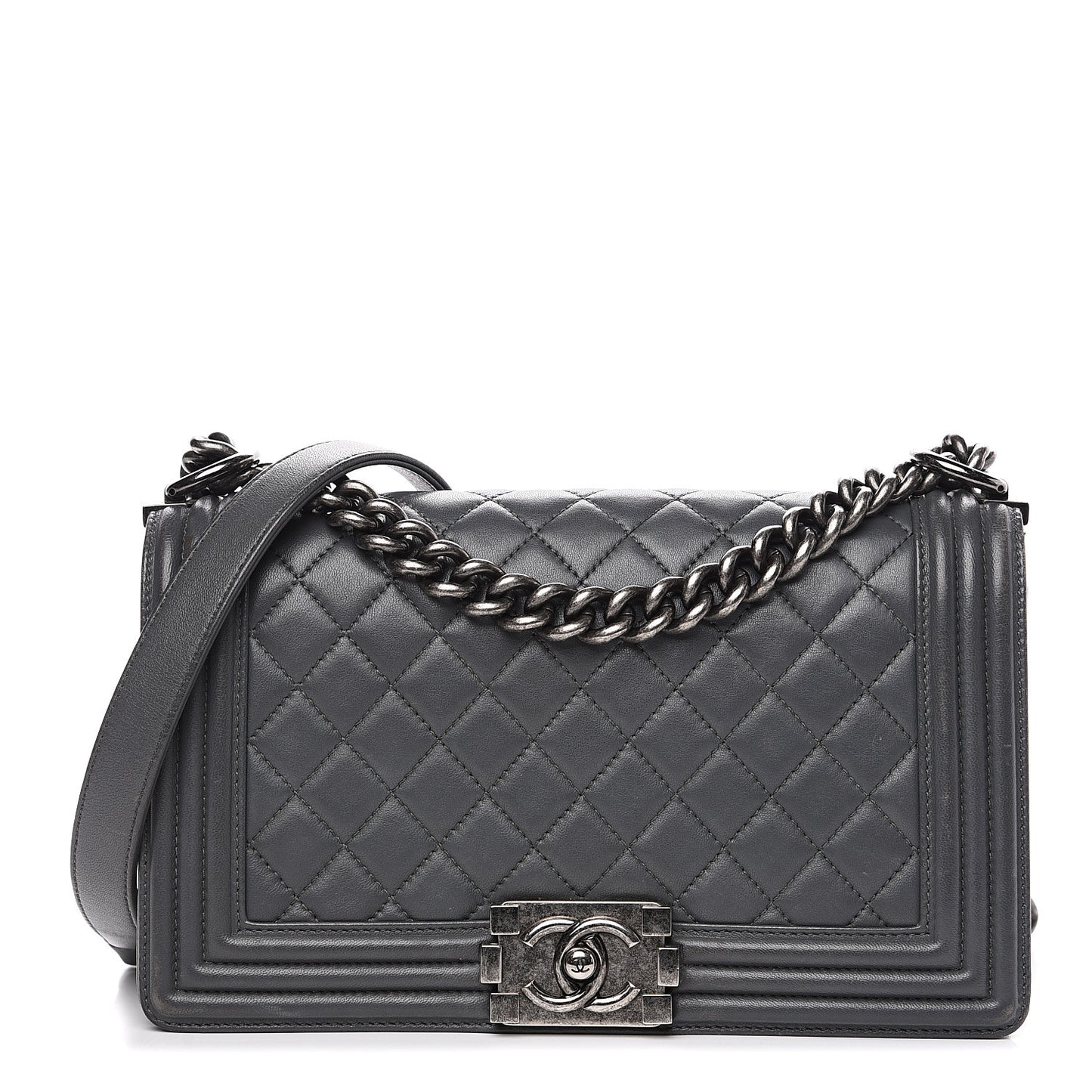 Lambskin Quilted New Medium Boy Flap Grey