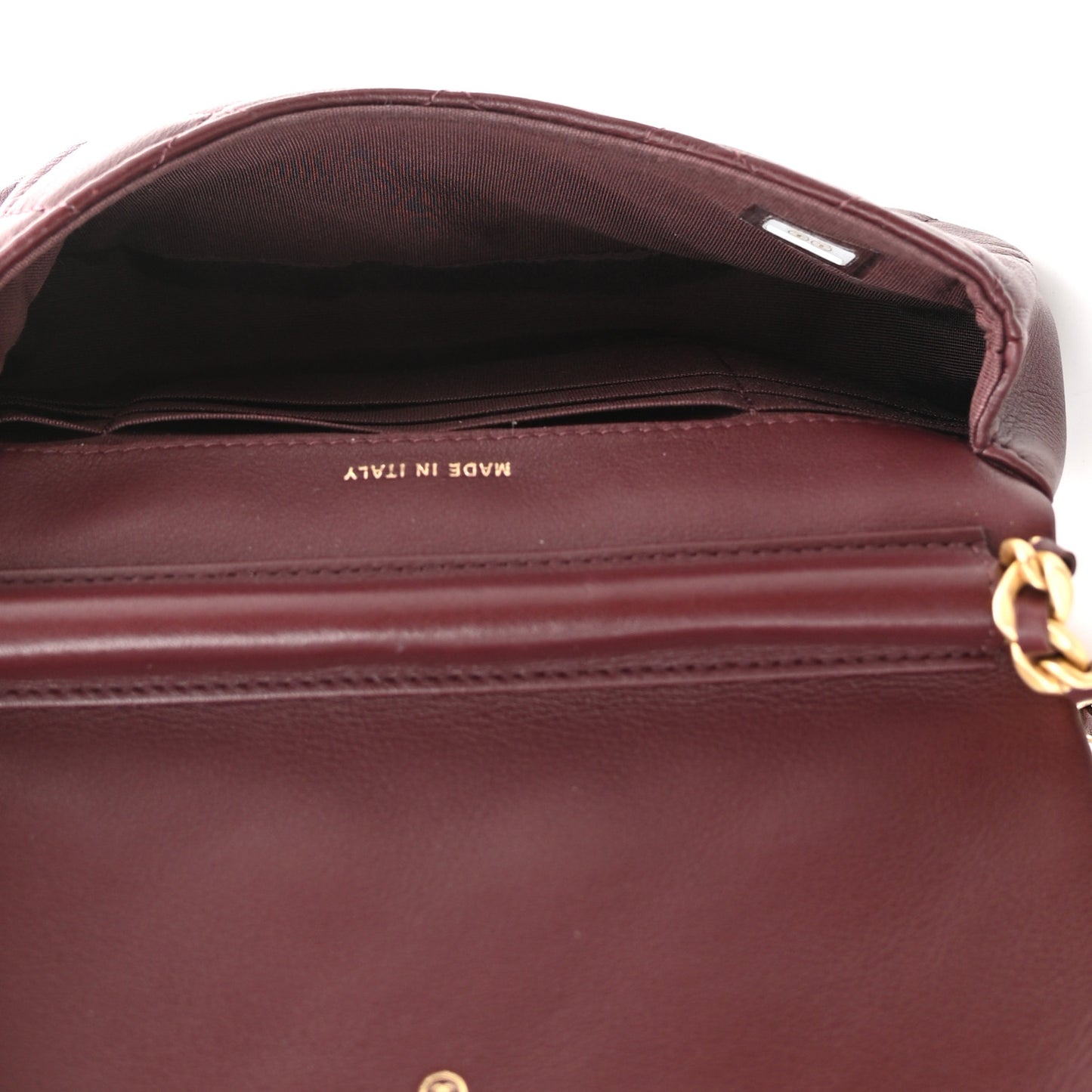 Calfskin Quilted Coco Mail Clutch With Chain Burgundy