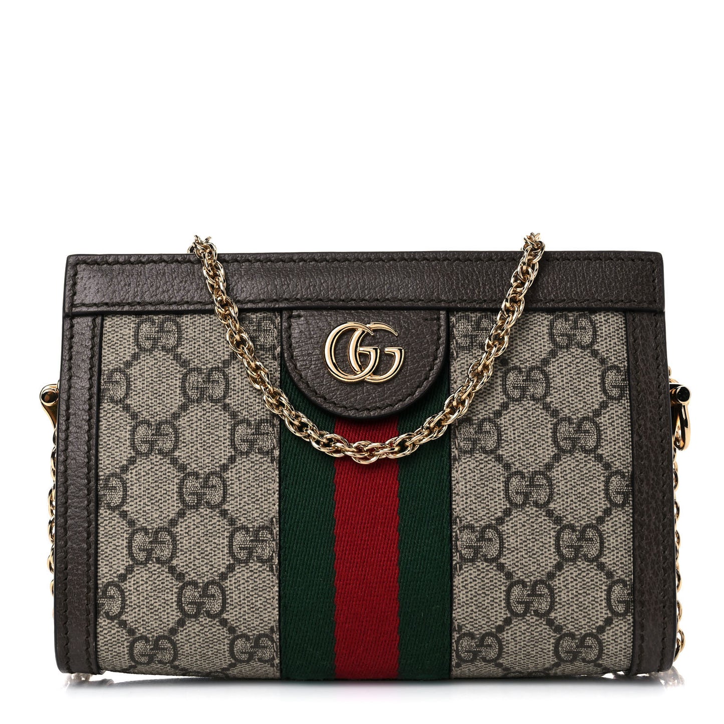 GG Supreme Monogram Textured Dollar Calfskin Web Mini Ophidia Chain Shoulder Bag Beige Ebony New Acero