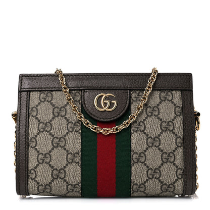 Gucci GG Supreme Monogram Textured Dollar Calfskin Web Mini Ophidia Chain Shoulder Bag Beige Ebony New Acero 1 of 10