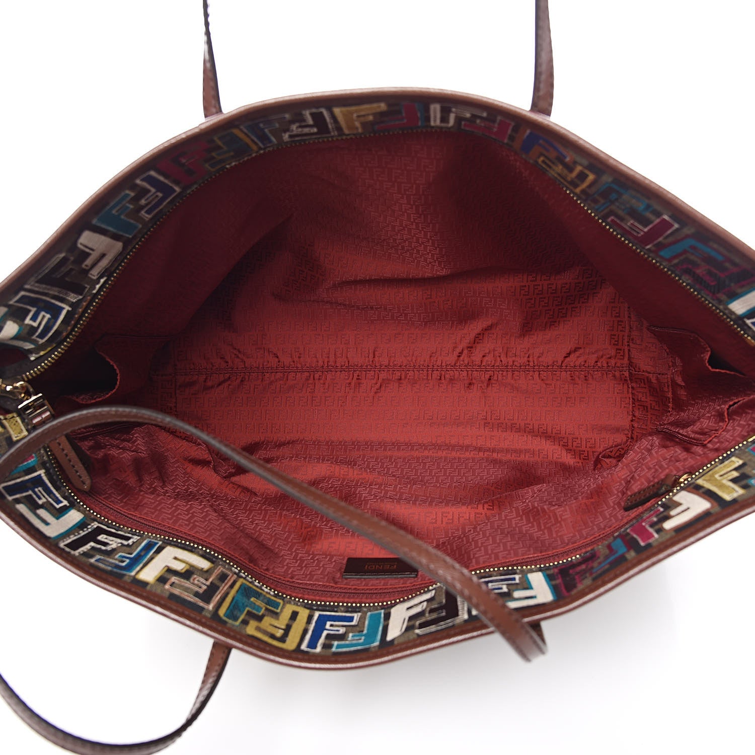 Fendi Zucca Spalmati Vitello FF Multicolor Medium Roll Tote Tobacco Multicolor Marrone 5 of 10