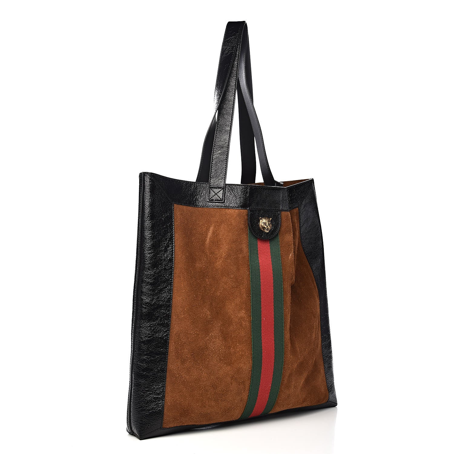 Gucci Suede Patent Web Large Ophidia Vertical Shopping Tote Nocciola Black 4 of 11
