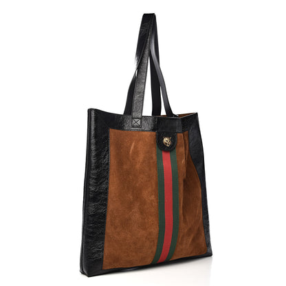 Gucci Suede Patent Web Large Ophidia Vertical Shopping Tote Nocciola Black 4 of 11